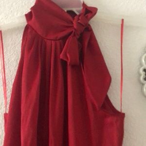 Silk red neck-tie halter neck like top Camaieu